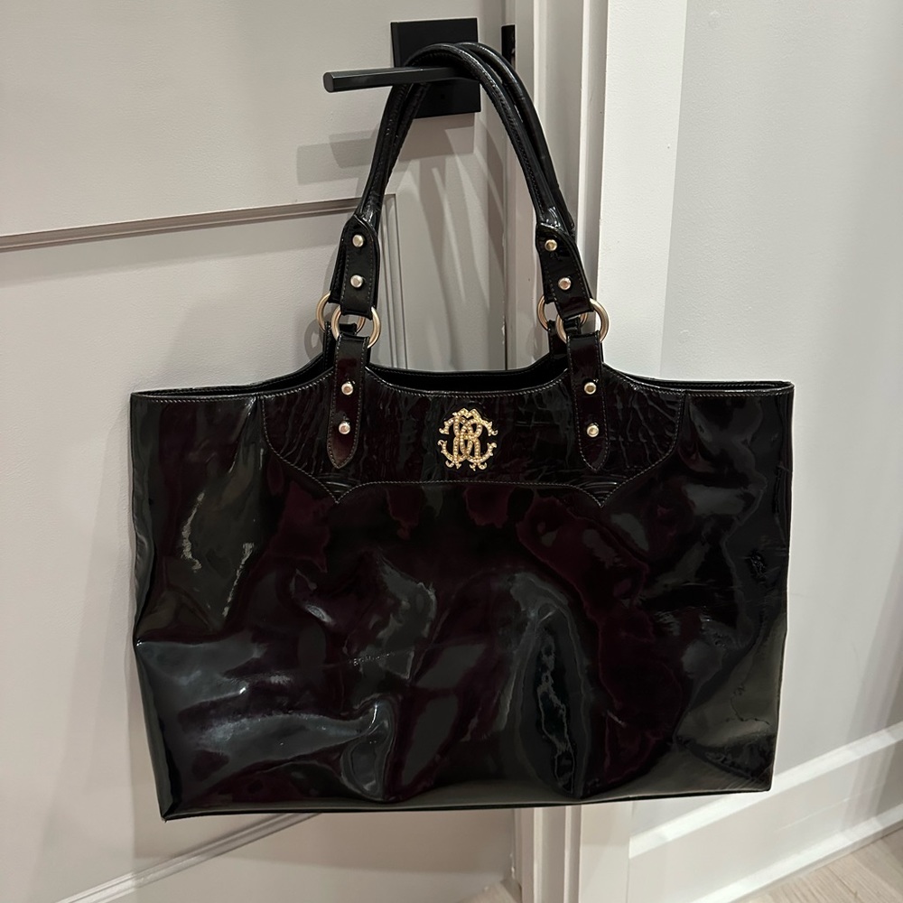 Roberto Cavalli Black Patent Leather LG Tote/Travel Tote